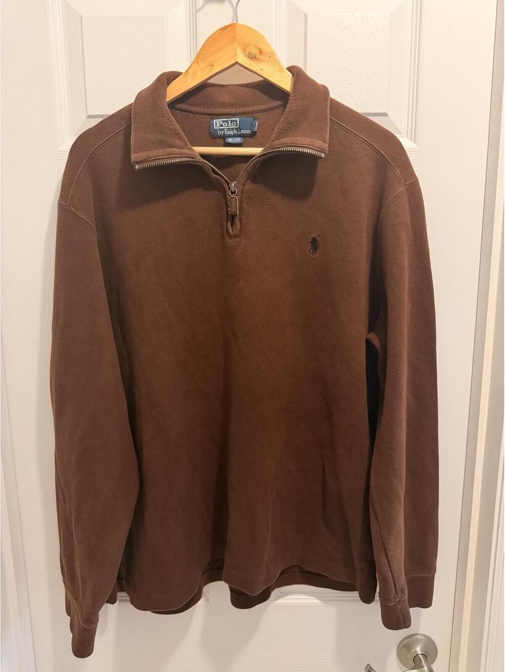 Polo Ralph Lauren Brown 1/4 Zip Knit Mock Neck Pullover Sweatshirt Men's XL